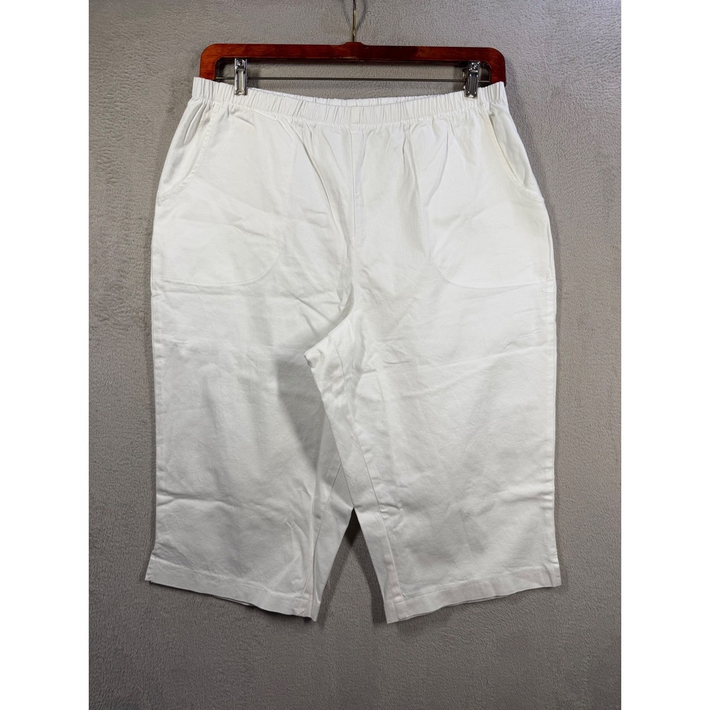 Denim & Co. Capri Pants Women 1X White A70851 Elastic Waist Stretch Cotton